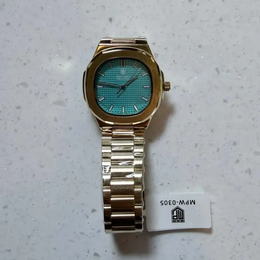 Montres Prestige MPW-0305 Men's Watch with Tiffany Blue Dial and Gold-Tone Case